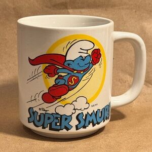 Vintage 1981 Wallace Berrie & Co Super Smurf Ceramic Coffee Mug.